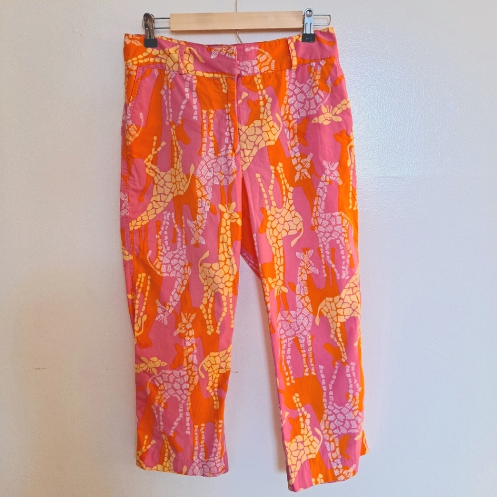 Lilly Pulitzer Pink Orange Yellow Giraffe Print Cropped Pants